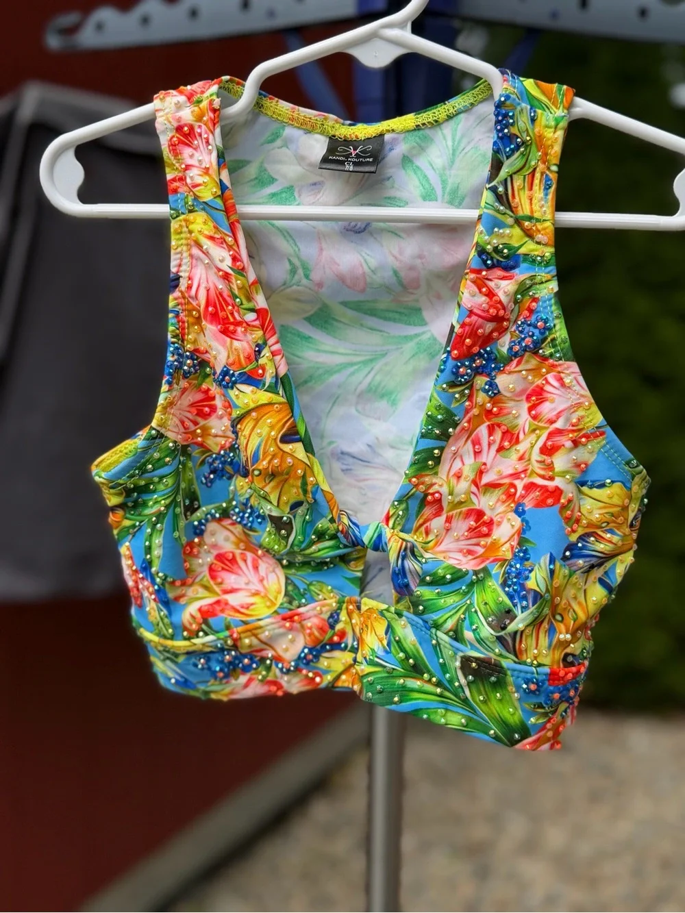 Girls' Custom Tropical Floral Dance Tank Top and Tie Leggings - Multicolor